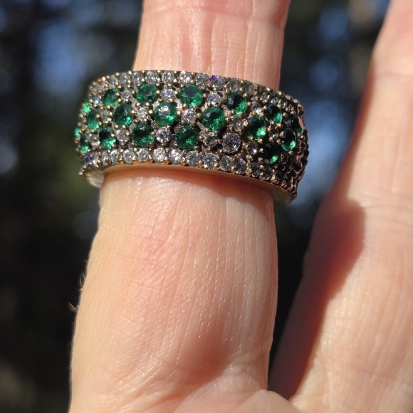 Emerald & White Topaz Eternity Stetling & Gold Ring Sz8 - Picture 4 of 7
